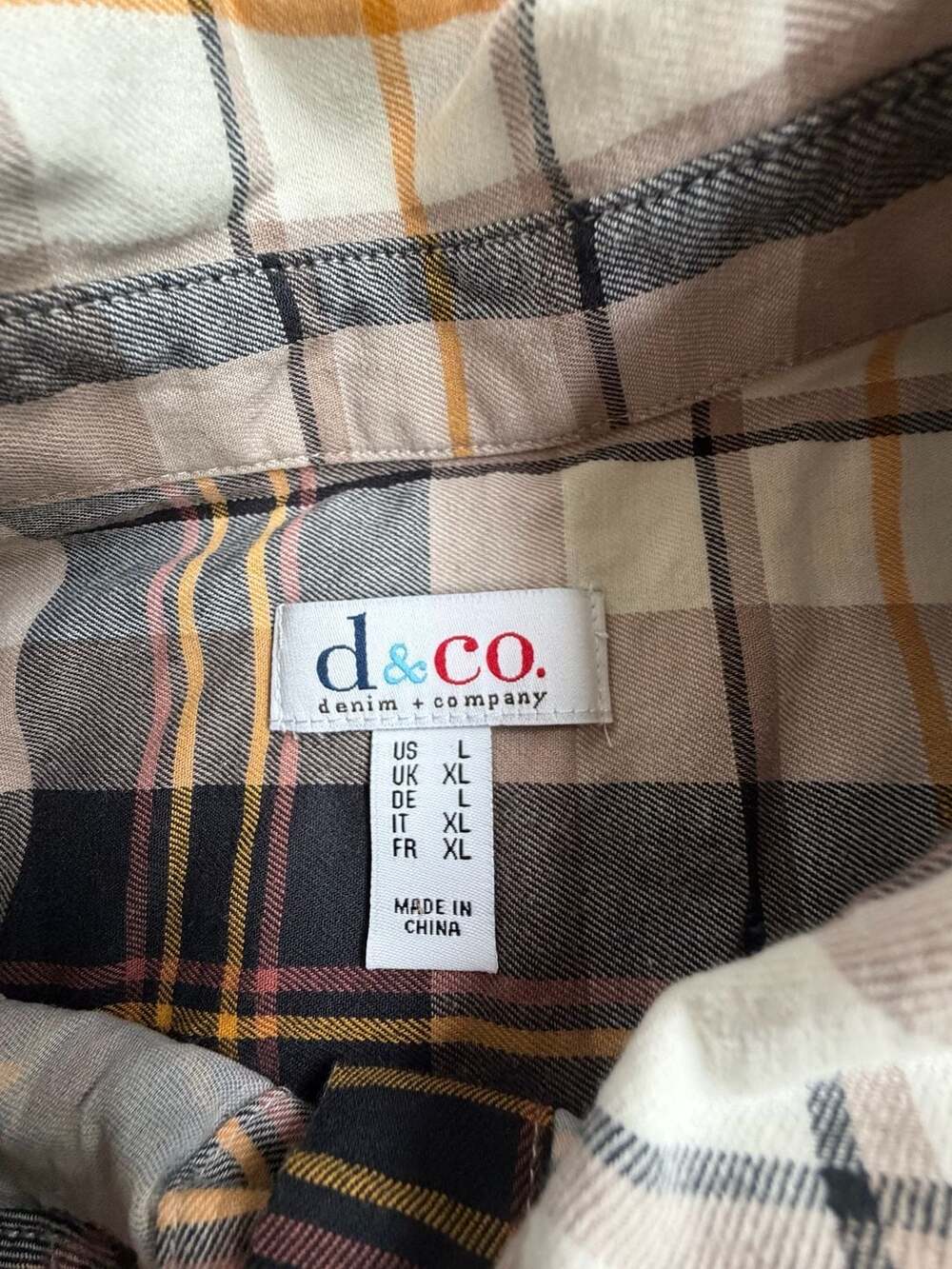 Denim & Co. Floral Embroidered Plaid Button Down Shirt Size L - Picture 6 of 9